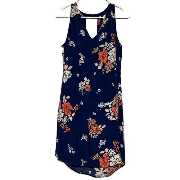 Old Navy Dress Woman’s Small Tall Blue Floral V-Neck Sleeveless Colorful - Picture 1 of 7